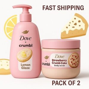 Dove x Crumbl Limited Edition Pack of 2 Hand Wash 12oz & Body Scrub 15oz Set